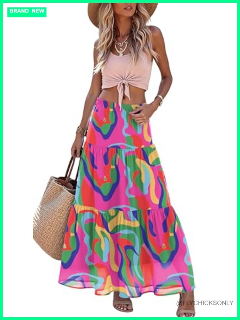 Women's Pleated Chiffon A-Line Elastic High Waist Flowy Double Layer Casual